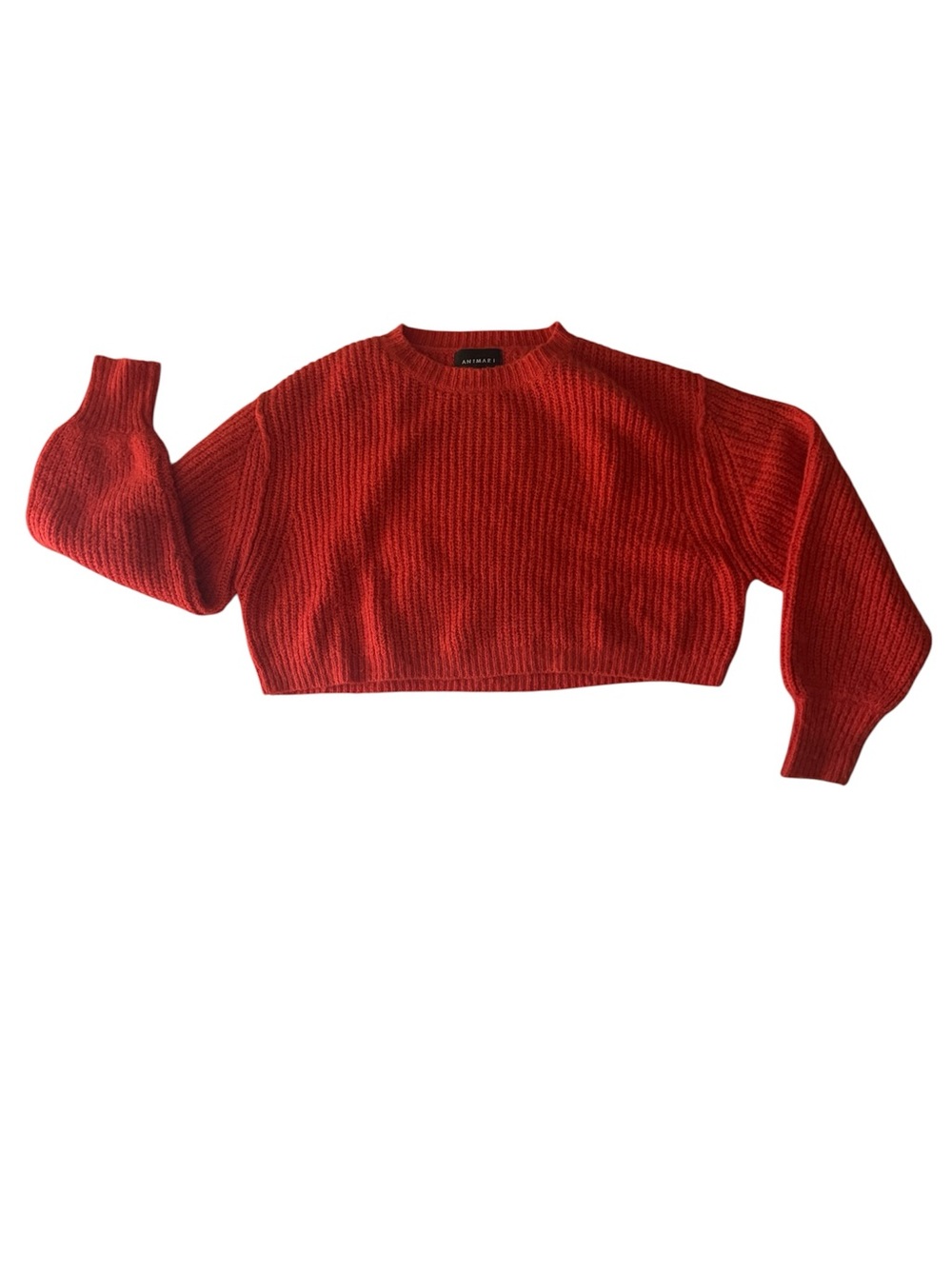 Cropped Red Ribbed Crewneck Sweater
